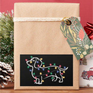 Sticker Rectangulaire Chiens Teckel Arbre Noël Xmas Animal Domestique Ch