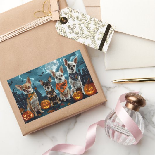 Sticker Rectangulaire Chihuahua Halloween Épouvantable (Cadeaux)