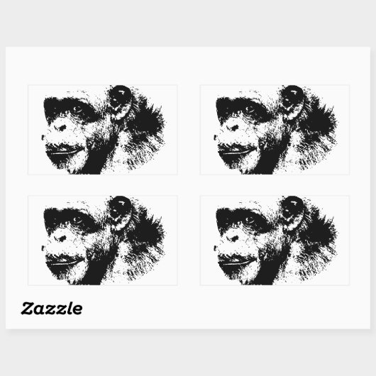 Sticker Rectangulaire Chimpanzé noir et blanc (Feuille)