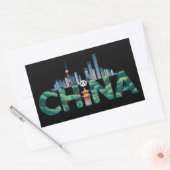 Sticker Rectangulaire Chine Shanghai Temple Panda (Enveloppe)