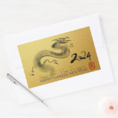 Sticker Rectangulaire Chinois Nouvel An Dragon Peinture Original Sq D'Or (Enveloppe)