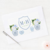 Sticker Rectangulaire Chinoiserie Chic Bleu & Blanc Mariage Crest Favori (Enveloppe)