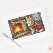 Sticker Rectangulaire Chinook Sitting by Fireplace with Christmas Lights (Enveloppe)
