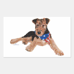 Sticker Rectangulaire Chiots Terrier Patriotique