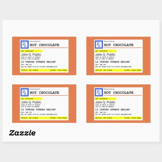 Sticker Rectangulaire Chocolat Chaud sur Ordonnance Personnalisé (Feuille)