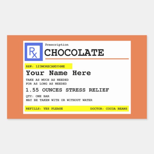 Sticker Rectangulaire Chocolat d'ordonnance personnalisé (Devant)