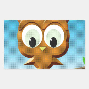 Sticker Rectangulaire Chouette à caricature au papier