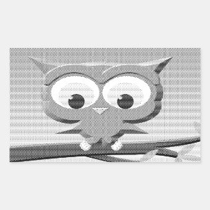 Sticker Rectangulaire Chouette À Papier En Noir Et Blanc