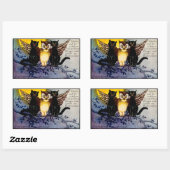 Sticker Rectangulaire Chouette d'Halloween et chats noirs (Feuille)