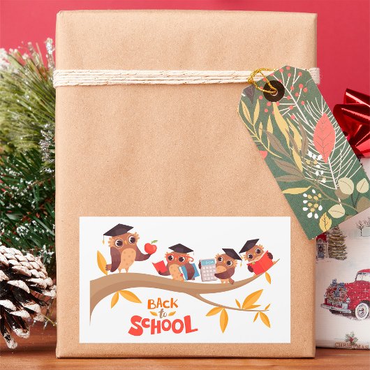 Sticker Rectangulaire Chouettes mignonnes Retour à l'école