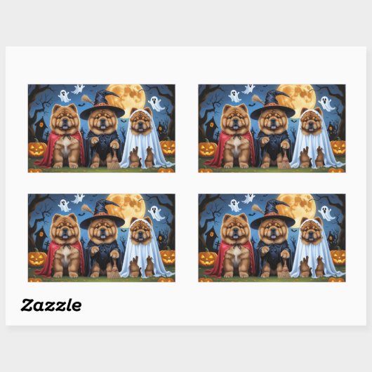 Sticker Rectangulaire Chow Chow Chien Citrouille Halloween drôle (Feuille)