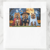 Sticker Rectangulaire Chow Chow Chien Citrouille Halloween drôle (Sac)