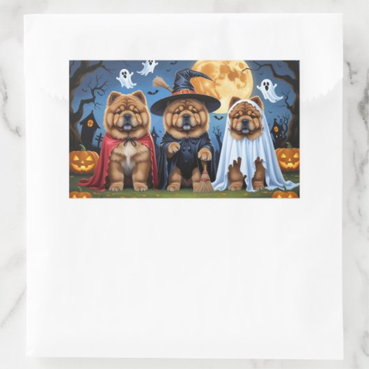 Sticker Rectangulaire Chow Chow Chien Citrouille Halloween drôle (Sac)