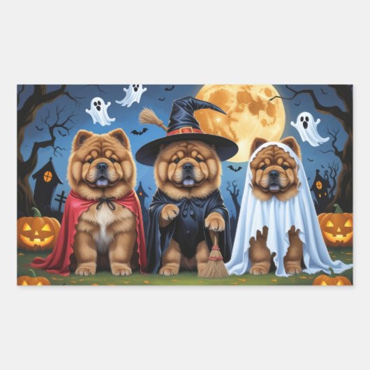 Sticker Rectangulaire Chow Chow Chien Citrouille Halloween drôle (Devant)