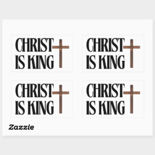 Sticker Rectangulaire Christ est Roi Texte Noir et Croix en Bois Marro
