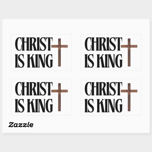 Sticker Rectangulaire Christ is King | Black Text and Brown Wood Cross (Feuille)