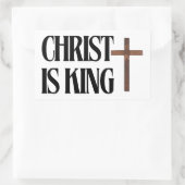 Sticker Rectangulaire Christ is King | Black Text and Brown Wood Cross (Sac)