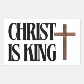 Sticker Rectangulaire Christ is King | Black Text and Brown Wood Cross (Devant)