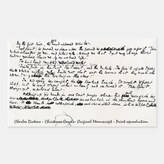 STICKER RECTANGULAIRE CHRISTMAS CAROLS CHARLES DICKENS MANUSCRIPT (Devant)