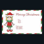 Sticker Rectangulaire Christmas Elf Girl Joyeux cadeau de Noël<br><div class="desc">Ces autocollants étiquettes de cadeaux de Noël sont trop adorables pour passer ! Joli autocollant-cadeau de personnage de dessin animé avec "To :" et "From :" espaces à écrire dans les noms! Le bord présente un design festif de bord rouge et vert !</div>