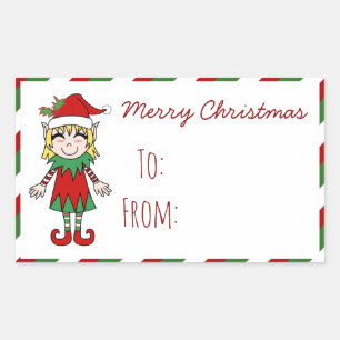 Sticker Rectangulaire Christmas Elf Girl Joyeux cadeau de Noël
