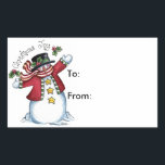 Sticker Rectangulaire Christmas Joy - Tags cadeaux<br><div class="desc">Noël joie bonhomme de neige autocollants étiquette cadeau.</div>