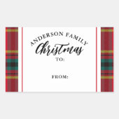 Sticker Rectangulaire Christmas Tartan Plaid Nom de famille Cadeau (Devant)