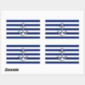 Sticker Rectangulaire Chrome Anchor on Navy Stripes (Feuille)