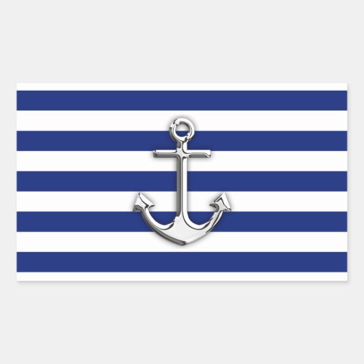 Sticker Rectangulaire Chrome Anchor on Navy Stripes (Devant)