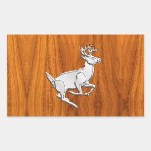 Sticker Rectangulaire Chrome Cerf en Course sur une Impression de Teck F