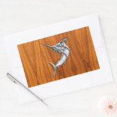 Sticker Rectangulaire Chrome Marlin sur bois de teck (Enveloppe)