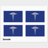 Sticker Rectangulaire Chrome Style Caduceus Symbole Médicale sur bleu ma (Feuille)