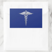 Sticker Rectangulaire Chrome Style Caduceus Symbole Médicale sur bleu ma (Sac)