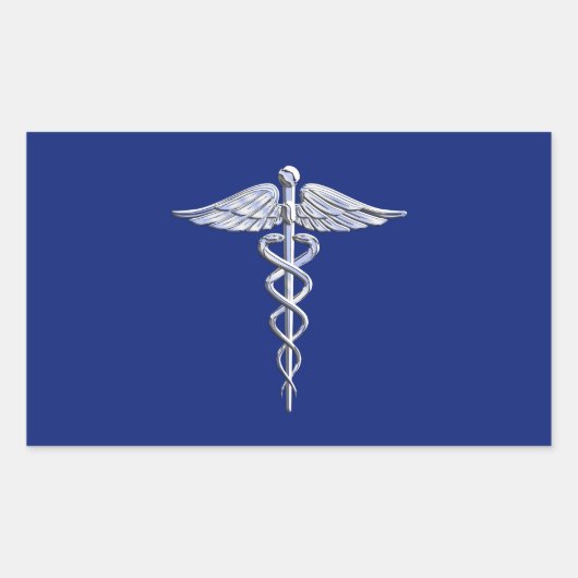 Sticker Rectangulaire Chrome Style Caduceus Symbole Médicale sur bleu ma (Devant)