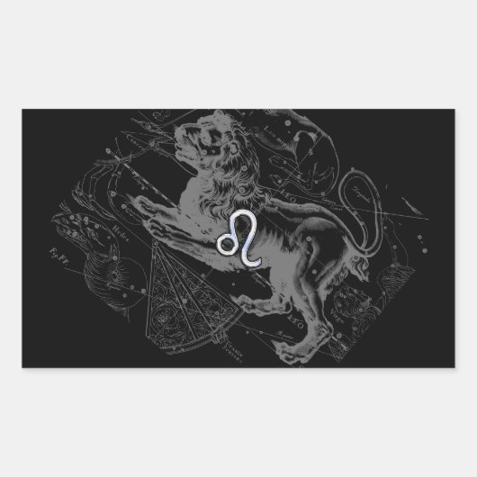 Sticker Rectangulaire Chrome Style Leo Zodiac Carte Hevelius 1690 (Devant)