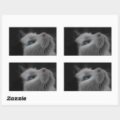 Sticker Rectangulaire Ciel étoilé noir & blanc chat avec yeux bleus (Feuille)