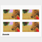 Sticker Rectangulaire Ciel rose rétro Cheval de Noël (Feuille)