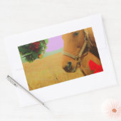 Sticker Rectangulaire Ciel rose rétro Cheval de Noël (Enveloppe)