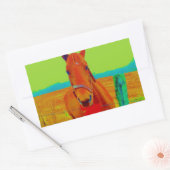 Sticker Rectangulaire Ciel vert, arc rouge Horse : ajouter le nom (Enveloppe)