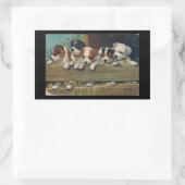 Sticker Rectangulaire Cinq Chiots Beagles (Sac)