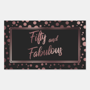 Sticker Rectangulaire Cinquante ans et Fabuleux Cercles de Faux Or Rose