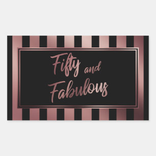 Sticker Rectangulaire Cinquante ans et Fabuleux Faux Or Rose et Rayures