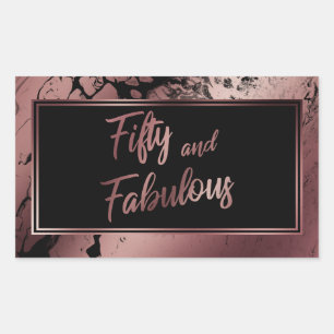 Sticker Rectangulaire Cinquante ans et Fabuleux Motif Marbré Faux Or Ros