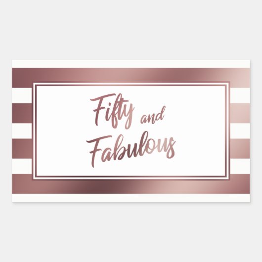 Sticker Rectangulaire Cinquante et fabuleux Faux Rose Gold & White Strip (Devant)