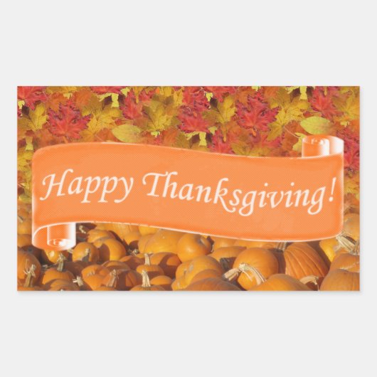 Sticker Rectangulaire Citrouille bon thanksgiving et feuilles d'automne (Devant)
