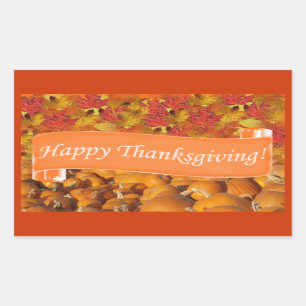Sticker Rectangulaire Citrouille bon thanksgiving et feuilles d'automne