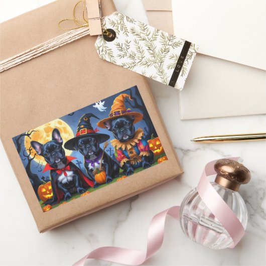 Sticker Rectangulaire Citrouille de Bulldogs de France noire Halloween d (Cadeaux)