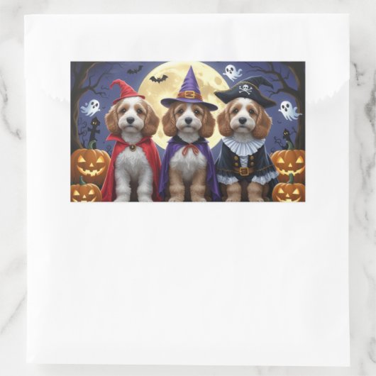 Sticker Rectangulaire Citrouille de chien Cockapoo Halloween drôle (Sac)
