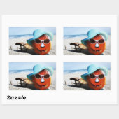 Sticker Rectangulaire Citrouille D'Halloween À La Plage (Feuille)