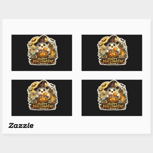 Sticker Rectangulaire 🎃 Citrouille Halloween effrayante (Feuille)